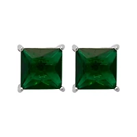 Green CZ Square Silver-Plated Stud Earrings - 20 Gauge