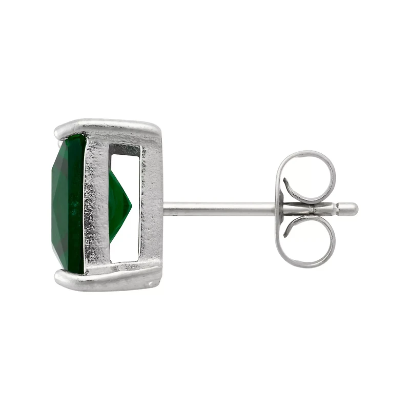Green CZ Square Silver-Plated Stud Earrings - 20 Gauge