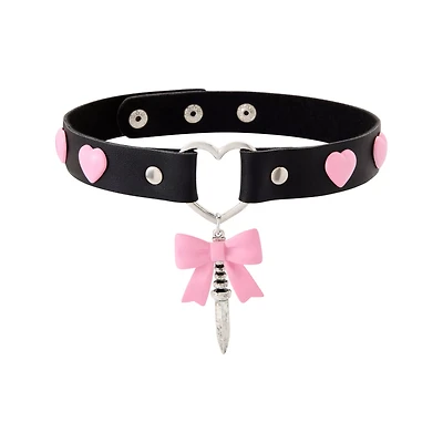 Pink Bow Heart Dagger Choker Necklace