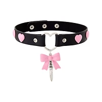 Pink Bow Heart Dagger Choker Necklace