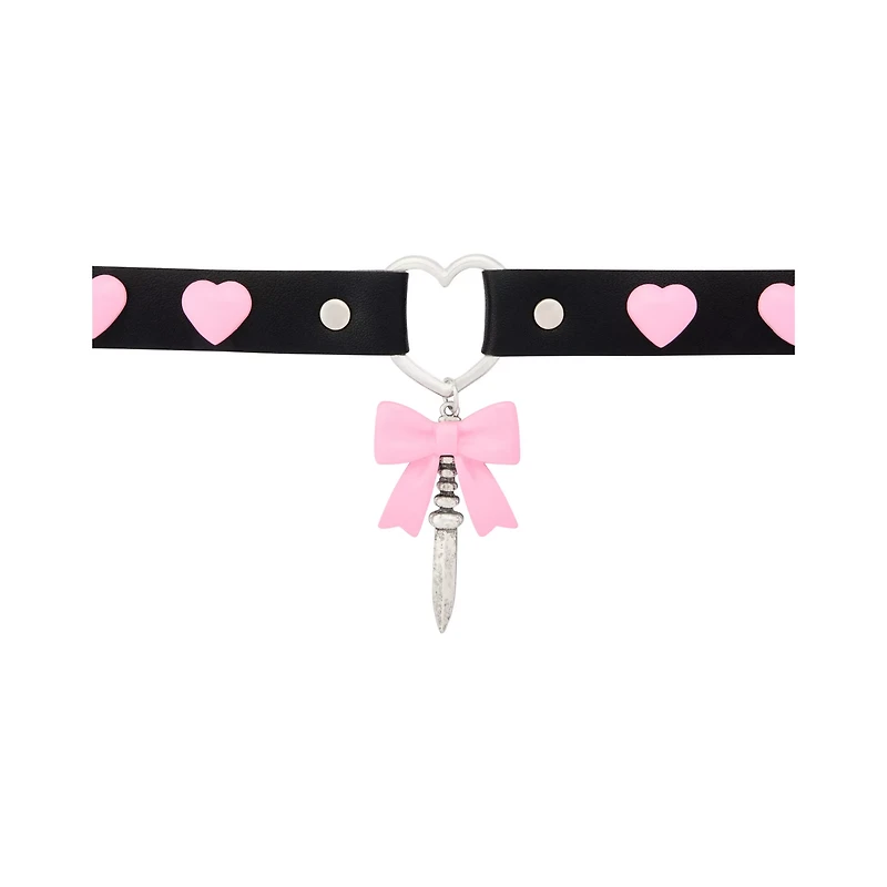 Pink Bow Heart Dagger Choker Necklace
