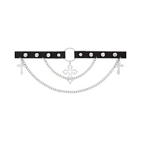 Cross Spike Draped Double Chain Choker Necklace