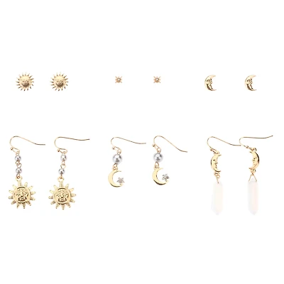 Multi-Pack Celestial Crystal-Effect Gold-Tone Earrings - 6 Pair