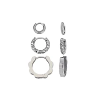 Multi-Pack Flower Silver-Tone Huggie Hoop Earrings 3 Pair - 18 Gauge