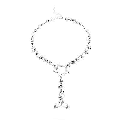 Silver-Plated Star and Bone Drop Chain Necklace