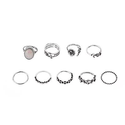 Multi-Pack Opal-Effect Celestial Silver-Tone Rings - 9 Pack