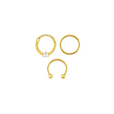 Multi-Pack CZ 14K Gold-Plated Septum Rings 3 Pack - 16 Gauge
