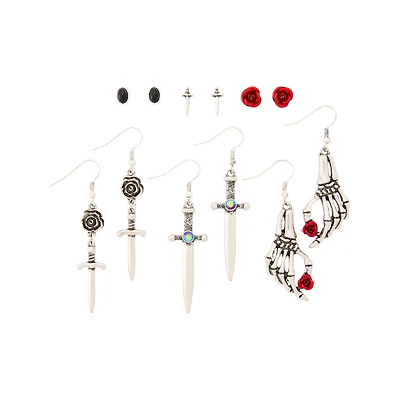 Multi-Pack Skeletal Sweetheart Earrings - 6 Pack
