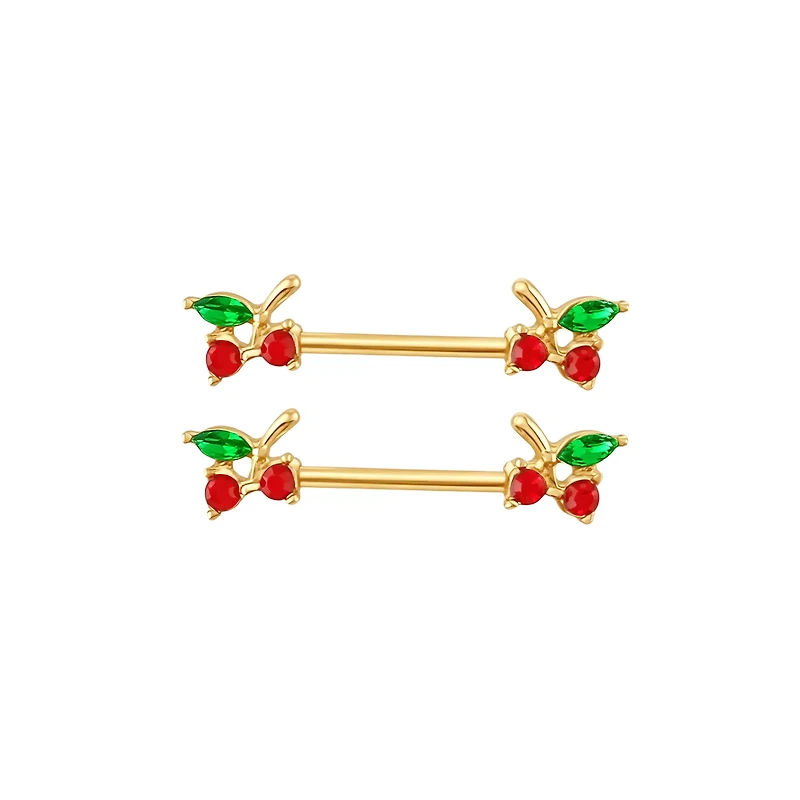 CZ Cherry Nipple Barbells - 14 Gauge
