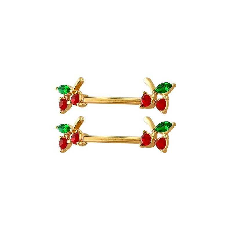 CZ Cherry Nipple Barbells - 14 Gauge