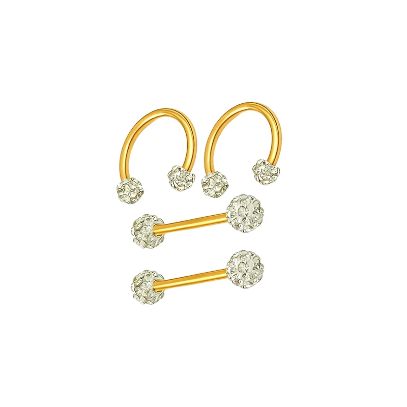 Multi-Pack CZ Nipple Horseshoe Rings and Barbells 2 Pair - 14 Gauge
