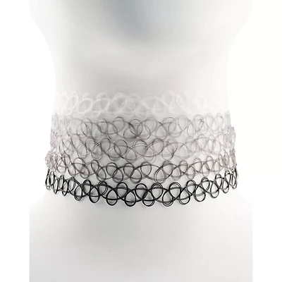 Multi-Pack Black White Ombre Tattoo Choker Necklaces - 5 Pack