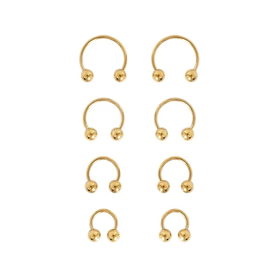 Multi-Pack Gold-Tone Variety Horseshoe Rings 4 Pair - 18 Gauge