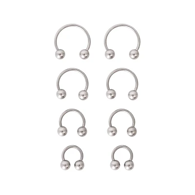 Multi-Pack Silver-Tone Variety Horseshoe Rings 4 Pair - 18 Gauge