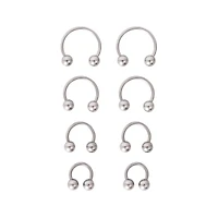 Multi-Pack Silver-Tone Variety Horseshoe Rings 4 Pair - 18 Gauge