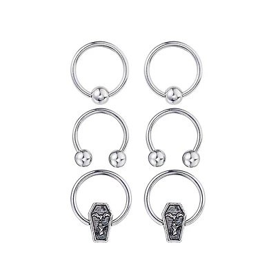 Multi-Pack Coffin Captive and Horseshoe Rings 3 Pair - 16 Gauge