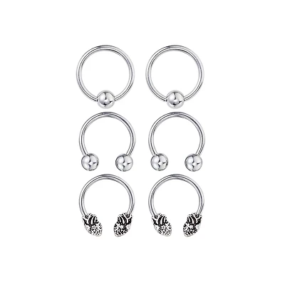 Multi-Pack Heart Captive and Horseshoe Rings 3 Pair - 16 Gauge