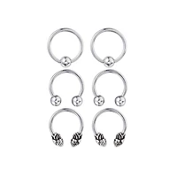 Multi-Pack Heart Captive and Horseshoe Rings 3 Pair - 16 Gauge