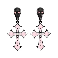 Black and Pink Skull Cross Dangle Earrings