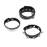 Multi-Pack Black and Silver Studded and Spiked Cuff Bracelets - 3 Pack