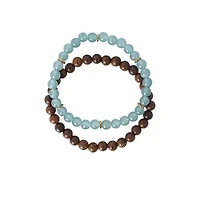 Multi-Pack Green Fluorite and Wood Beaded Bracelets - 2 Pack