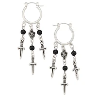 Rose and Dagger Dangle Hoop Earrings