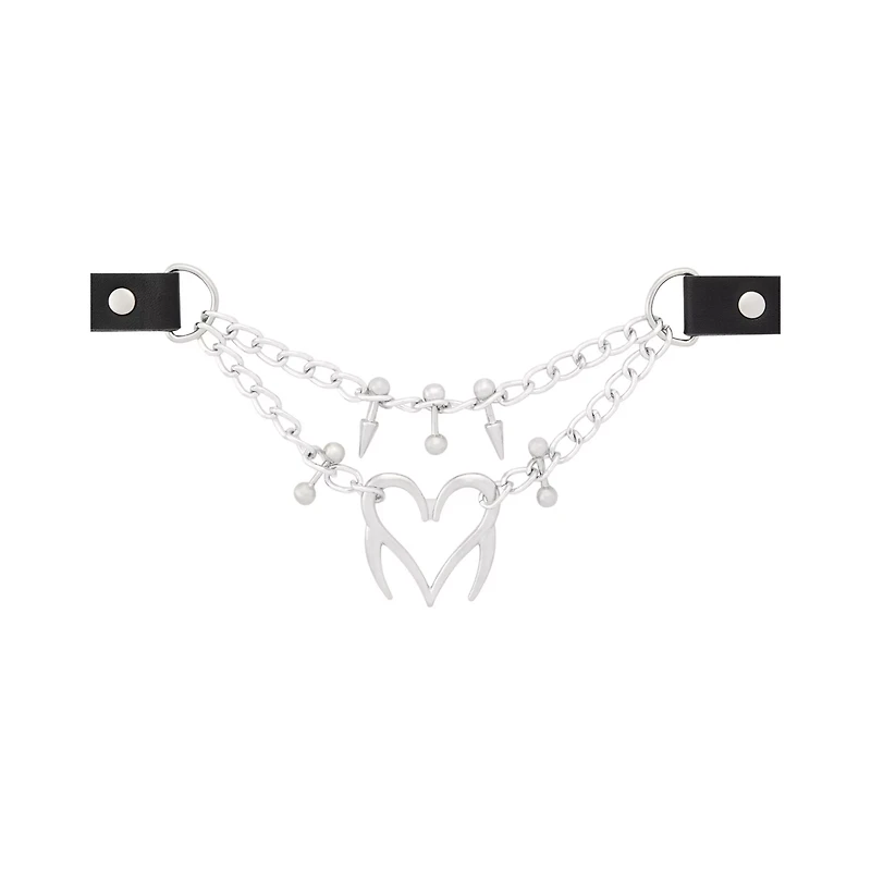 Spike Heart Barbell 2-Row Chain Choker Necklace