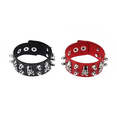 Black and Red Spiked Skull Cuff Bracelets - 2 Pack