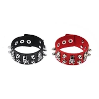 Black and Red Spiked Skull Cuff Bracelets - 2 Pack
