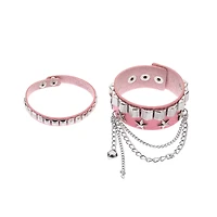 Pink and Silver-Tone Studded Star Chain Cuff Bracelets - 2 Pack