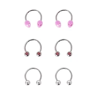 Multi-Pack Pink CZ Alien Silver-Tone Horseshoe Rings 3 Pack - 16 Gauge