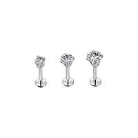 Multi-Pack CZ Labret Lip Rings 3 Pack - 16 Gauge