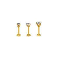 Multi-Pack CZ Goldtone Labret Lip Rings 3 Pack - 16 Gauge