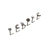 Multi-Pack CZ Star and Moon L-Bend Nose Rings 6 Pack - 20 Gauge
