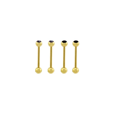Multi-Pack Black CZ Gold-Plated Barbells 4 Pack - 14 Gauge