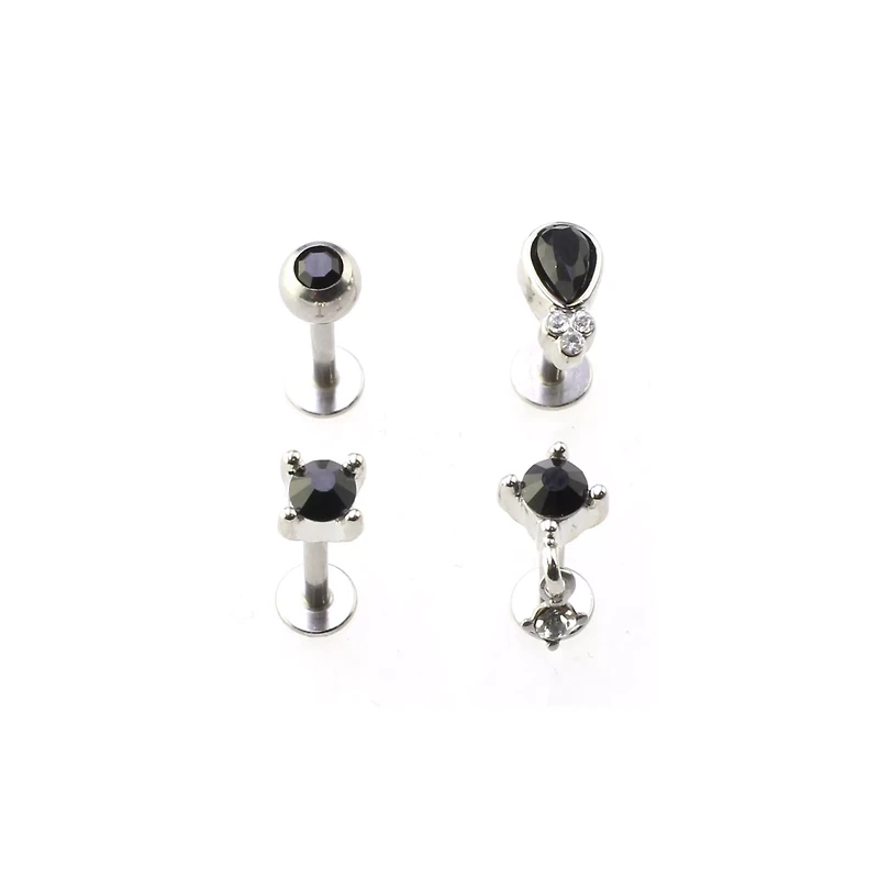 Multi-Pack Black Round Tear Drop Cartilage Earrings 4 Pack - 16 Gauge