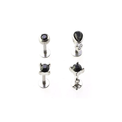 Multi-Pack Black Round Tear Drop Cartilage Earrings 4 Pack - 16 Gauge