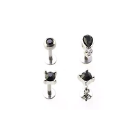 Multi-Pack Black Round Tear Drop Cartilage Earrings 4 Pack - 16 Gauge