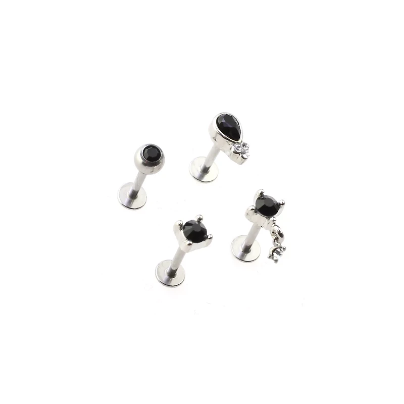 Multi-Pack Black Round Tear Drop Cartilage Earrings 4 Pack - 16 Gauge