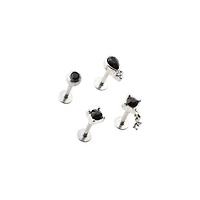 Multi-Pack Black Round Tear Drop Cartilage Earrings 4 Pack - 16 Gauge