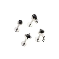 Multi-Pack Black Round Tear Drop Cartilage Earrings 4 Pack - 16 Gauge