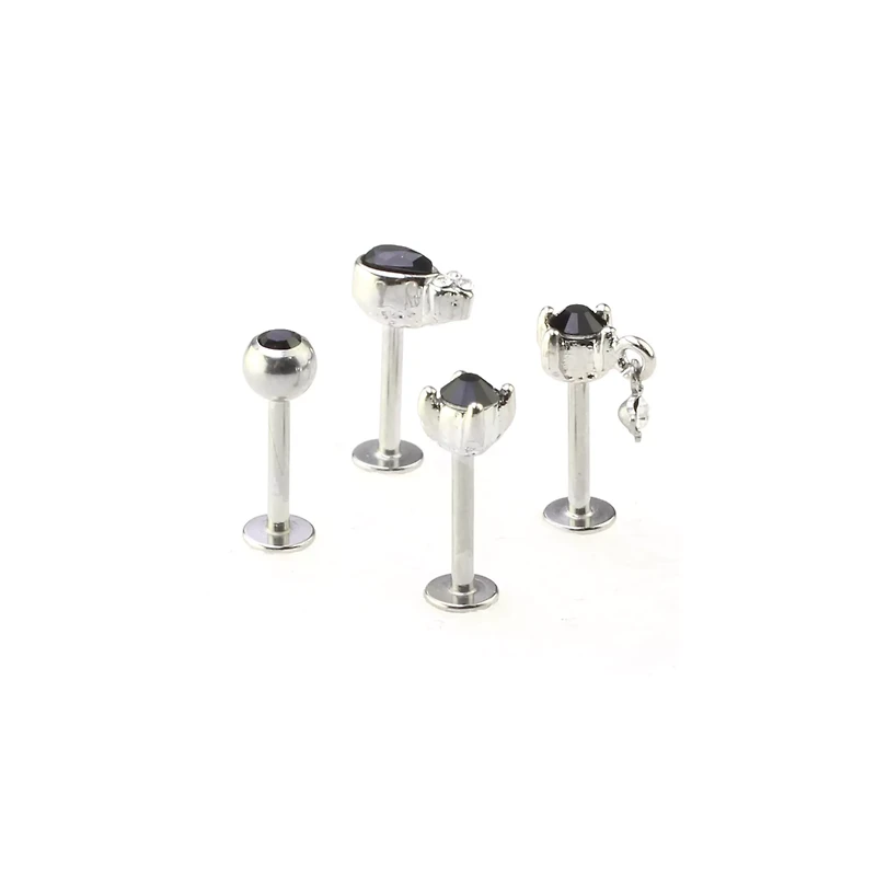 Multi-Pack Black Round Tear Drop Cartilage Earrings 4 Pack - 16 Gauge