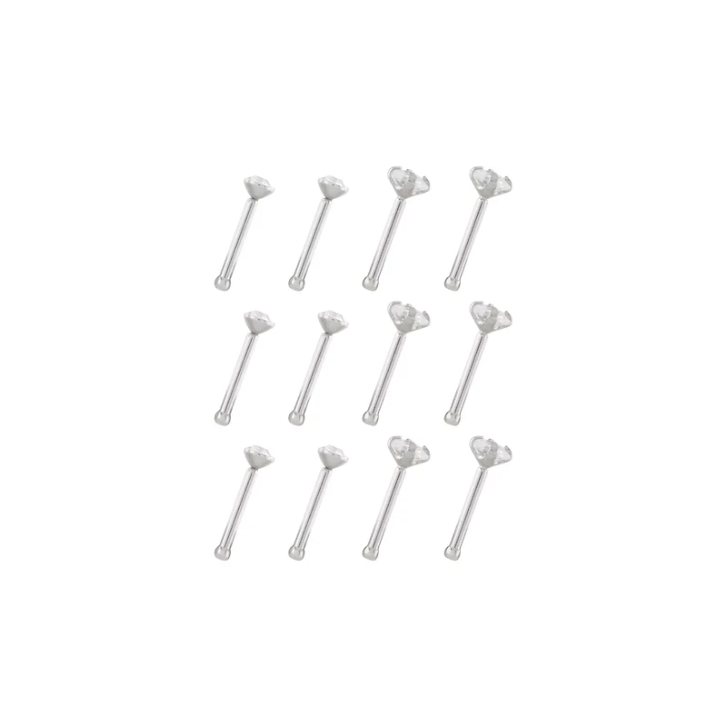 Multi-Pack CZ Square Prong Nose Pins 12 Pack - 20 Gauge