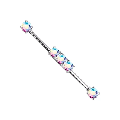Round CZ Aurora Borealis-Effect Industrial Barbell - 14 Gauge