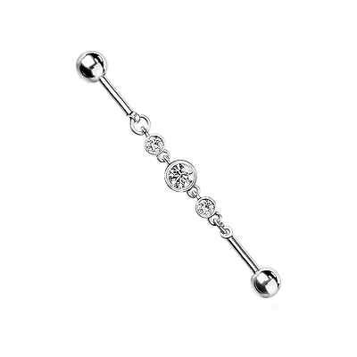 Round CZ Chain Link Industrial Barbell - 14 Gauge