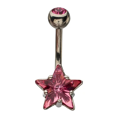 Silver-Tone CZ Starfish Dangle Belly Ring - 14 Gauge