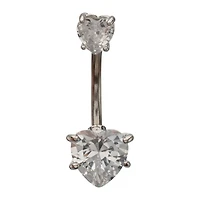 Silver-Tone Heart CZ Double Belly Ring - 14 Gauge