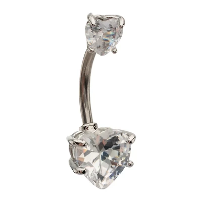 Silver-Tone Heart CZ Double Belly Ring - 14 Gauge