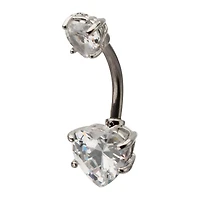 Silver-Tone Heart CZ Double Belly Ring - 14 Gauge