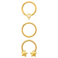 Multi-Pack Opal-Effect Star Gold-Plated Captive and Horseshoe Septum Rings 3 Pack - 16 Gauge